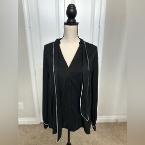 Express Relaxed Portofino Button-Up Long Sleeve Blouse Neck Tie Black White